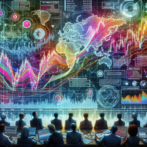 An educative image depicting the analysis of top trade patterns for forecasting prices. The central focus is a large, 3D holographic display showing a variety of complex, interconnected charts. Data points, lines and curves in different vibrant colors represent various trade patterns. The background includes effective traders, both men and women, of different descents such as Caucasian, Hispanic, Black, Middle-Eastern, South-Asian, attentively analyzing the data. Key financial terms, annotations, and calculations are visible on the charts and alongside the hologram. The colors are well balanced to emphasize the important parts of the intricate patterns.